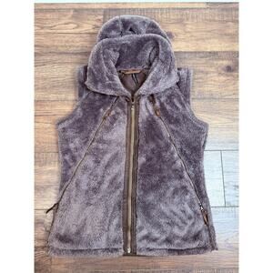 Kuhl Flight Vest Green Hidden Hood High Pile Soft Womens Size L Cozy Outdoors